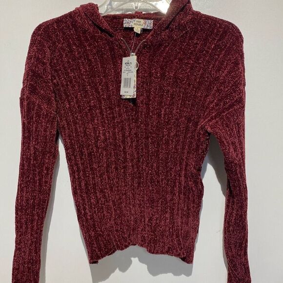 Pink Republic Women's Spiced Wine Chenille Quarter Zip Hooded Sweater Small NWT - Picture 8 of 10